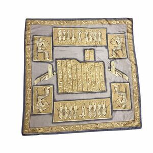 Ellen Tracy Silk Scarf Ancient Egyptian Hieroglyphs Figures Taupe and Old Gold